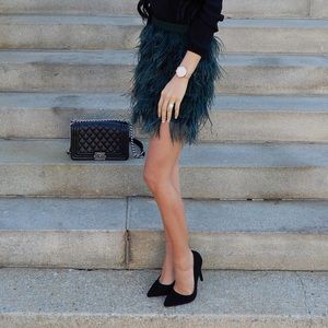 Gianni Bini Dark Green Feather Skirt